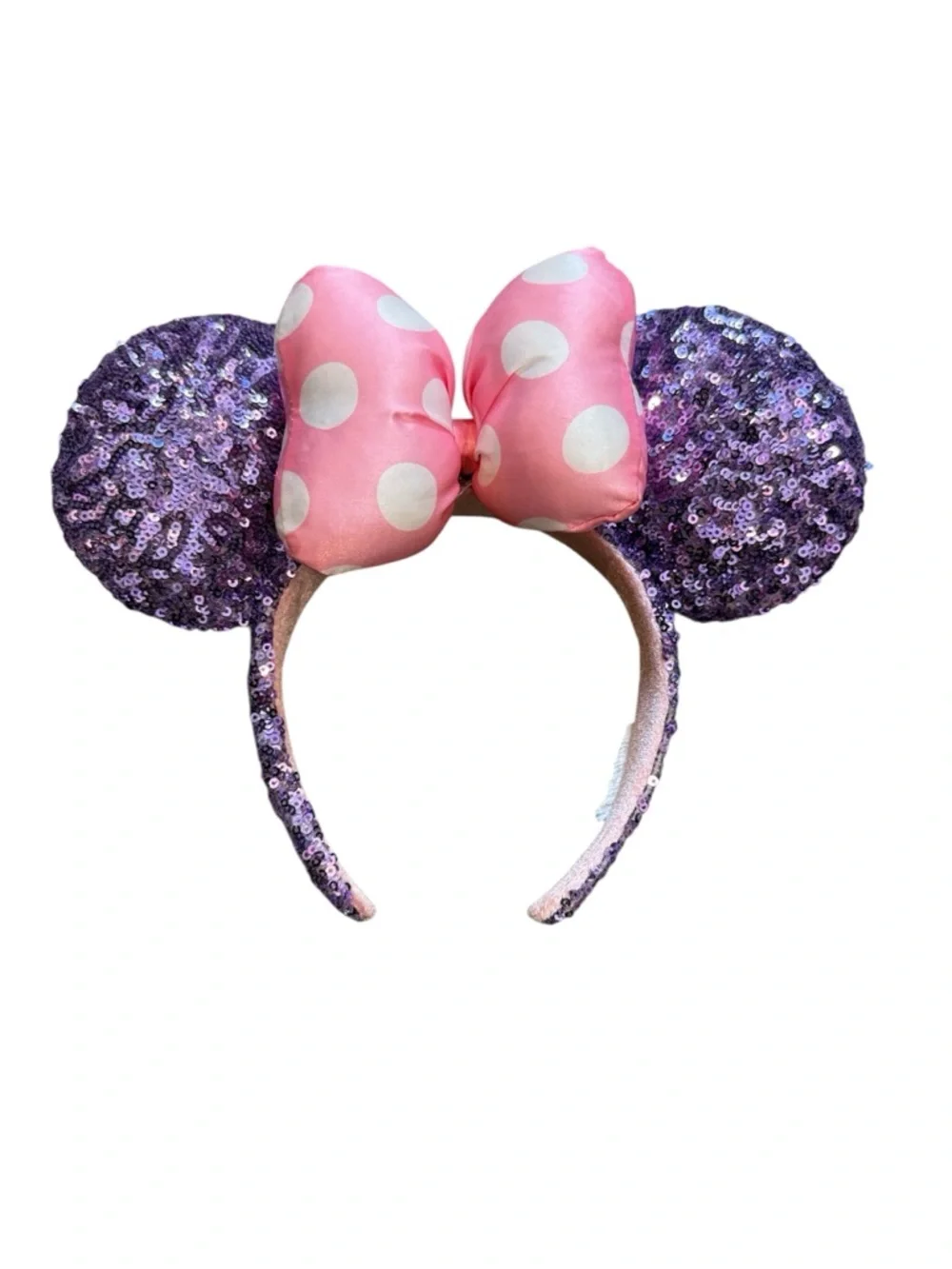 Disney | Authentic Sequin Minnie Ears Headband with Pink Polka Dot Bow - Picture 1 of 4